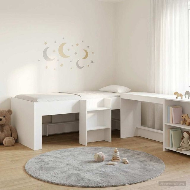 Hochbett für Kinder von Yiwydaa in Weiß mit Schreibtisch, Treppe und Seitenfächern, Breite: 80 cm, Länge: 200 cm - Bild 1