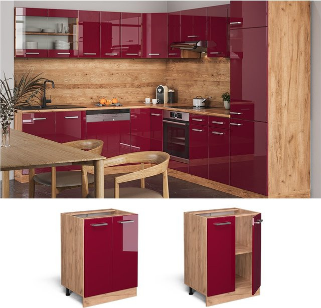 Vicco Küchenunterschrank R-Line Bordeaux Goldkraft Hochglanz Breite: 60 cm, Tiefe: 46 cm, Höhe: 81,6 cm - Bild 1
