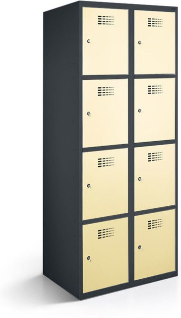 rotstahl Fächerschrank mit 8 Fächern in Elfenbein und anthrazitgrauem Korpus, B/T/H: 60 x 50 x 180 cm - Bild 1