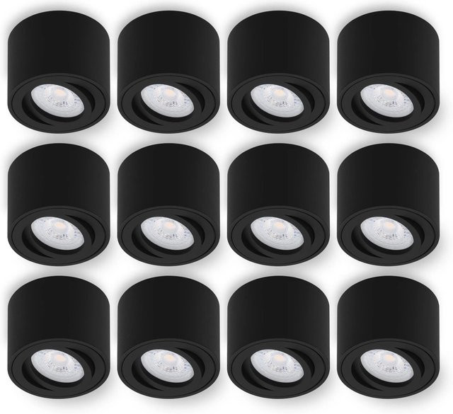 Oktaplex 12er Set Lile S Aluminium Aufbauspots Schwarz mit schwenkbaren LED-Modulen Warmweiß 3000K - Bild 1