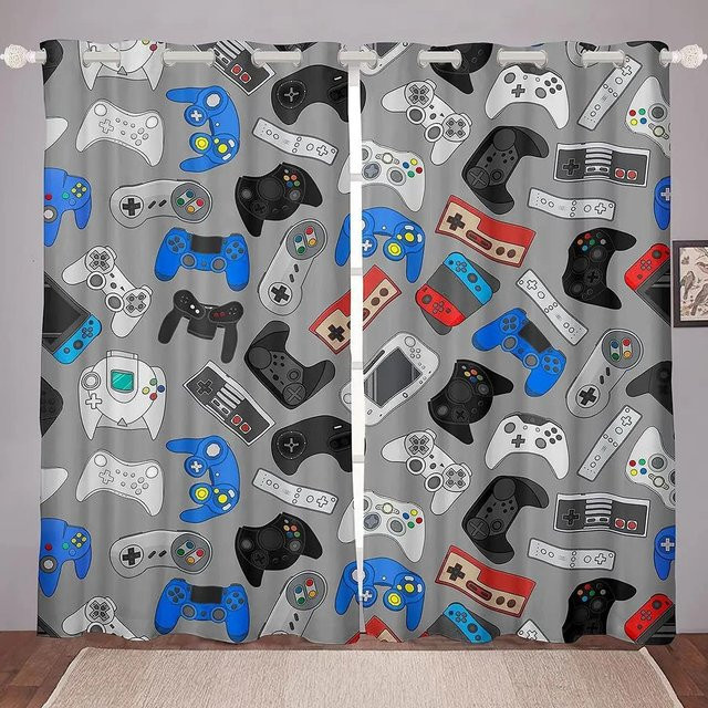 Yiran Furniture Gaming Vorhänge für das Kinderzimmer und Teenager Schlafzimmer, 2er Set, Grau, B: 70 cm, H: 185 cm - Bild 1