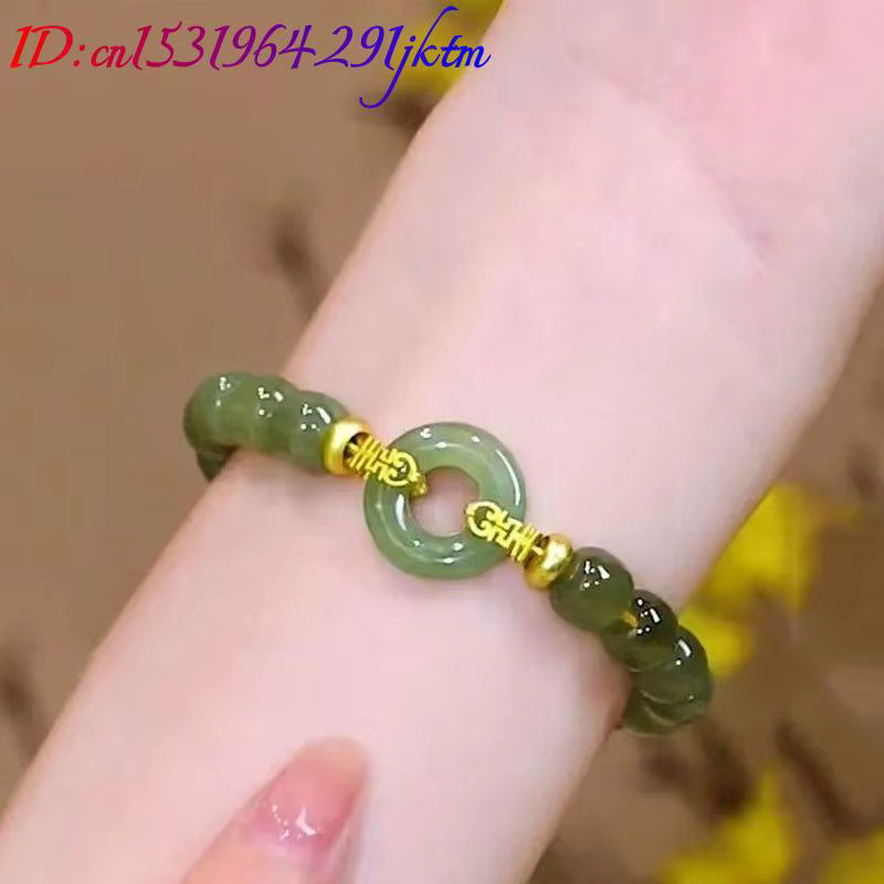 MC Ring, Grüner Jade, Achat, Messing, Gold, Damen, Vintage - Bild 2