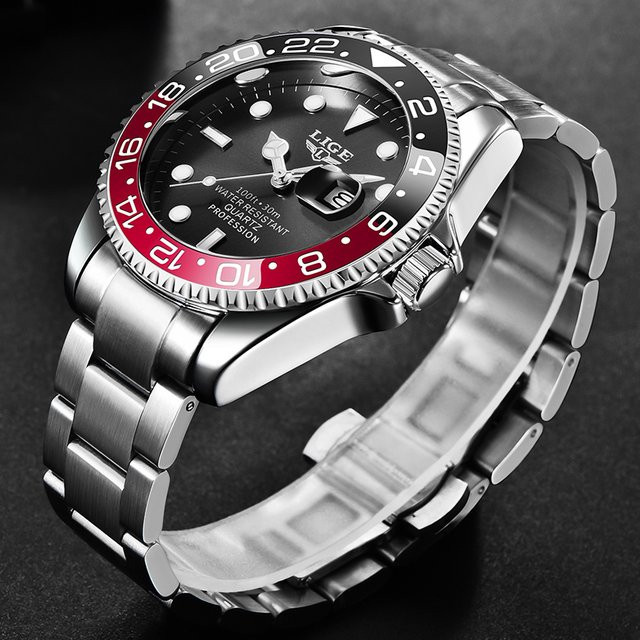 LIGE Armbanduhr Quarz, Edelstahl, Schwarz, Herren - Bild 1
