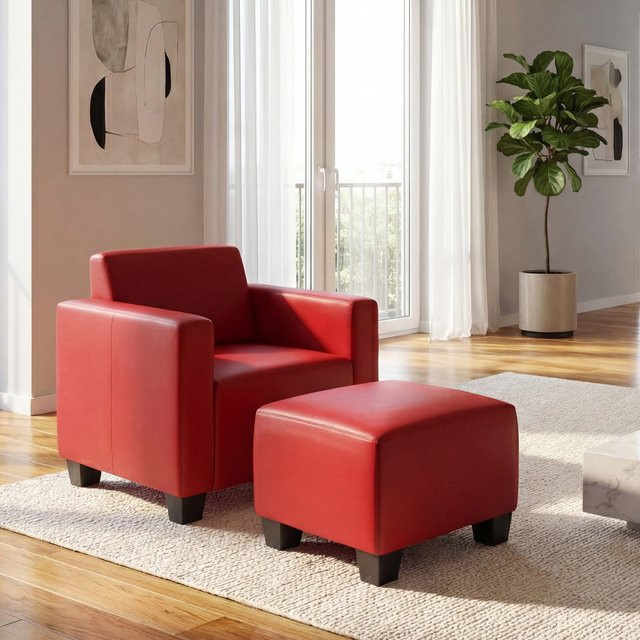 MCW Moncalieri Loungesessel mit Ottomane aus Kunstleder in Rot - Bild 1