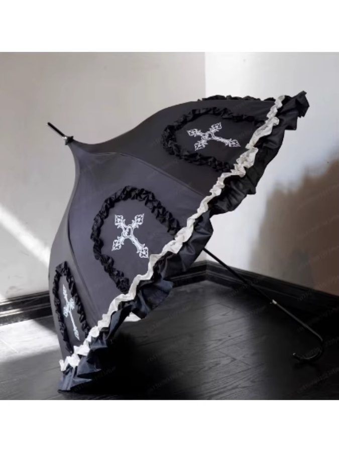 Lolita Princess Sonnenschirm mit buntem Spitzen-Birdcade-Design und UV-Schutz in Schwarz und Multicolour - Bild 2