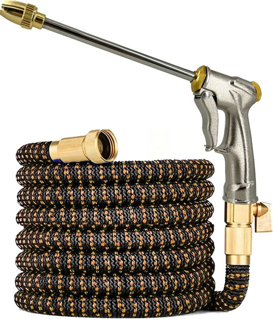 FLOWERS SPRAL Gartenschlauch Set aus TPE mit erweiterbarem Metall-3/4-Zoll-Anschluss in Schwarz, Orange und Multicolour für Garten und Landwirtschaft - Bild 1