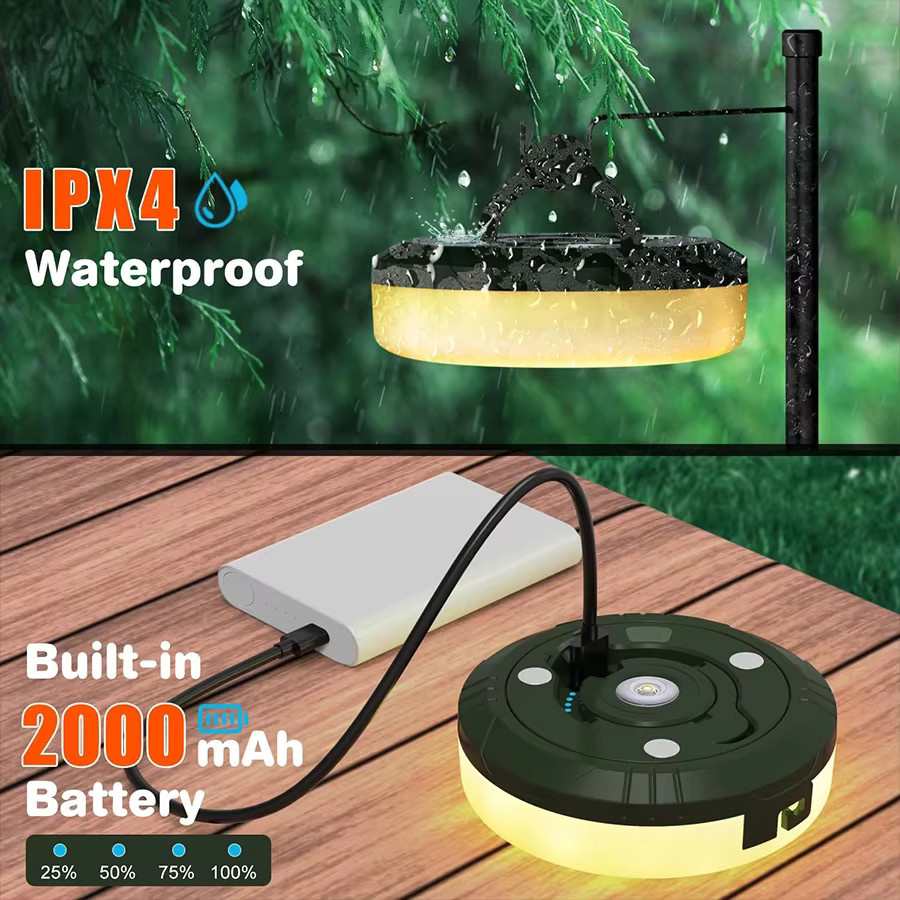 Globvat Wiederaufladbare LED Camping Lichterkette mit Haken, 10m weiße Outdoor LED Lichterkette für Zelt und Urlaub - Bild 2