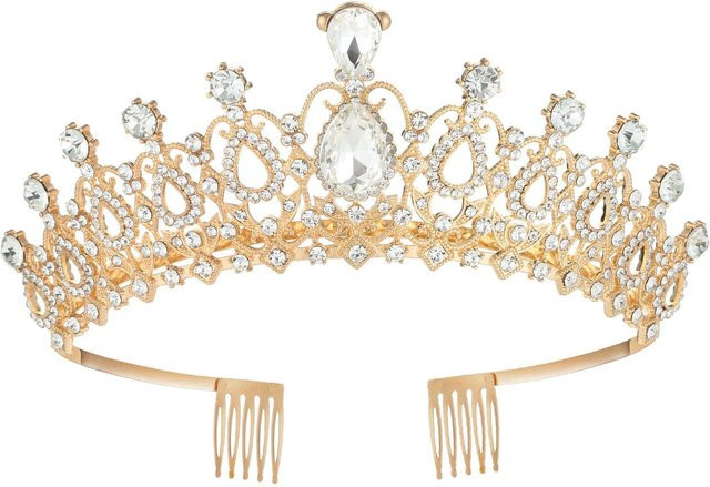 Wucifang Jewelry Kopfschmuck Krone, Messing, beige, Zirkonia, Kristall, Damen - Bild 1