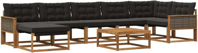 vidaXL Outdoor-Sofagarnitur L-Form aus Akazienholz mit 8 Kissen in Schwarz und Braun - Bild 1
