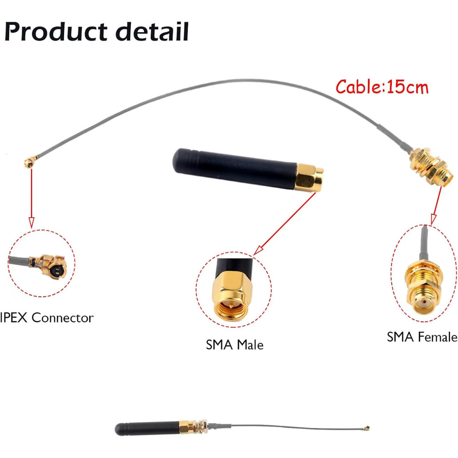 2er-Set NOWEPOCH LoRa Antenne 868MHz 915MHz mit U.FL I-P-E-X1 zu SMA Stecker und 15 cm Kabel in Schwarz für ESP32 LoRa32 WiFi Boards - Bild 2
