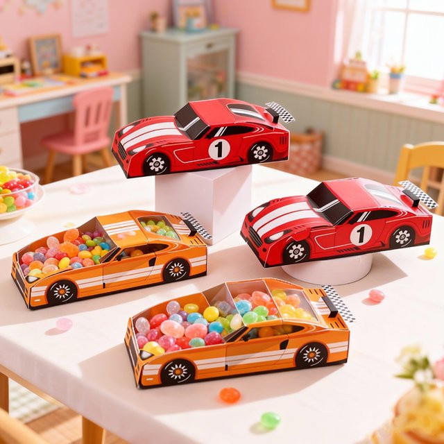 Rennwagen Geschenkboxen aus Papier in Rot für Geburtstag und Party-Dekoration - Bild 1