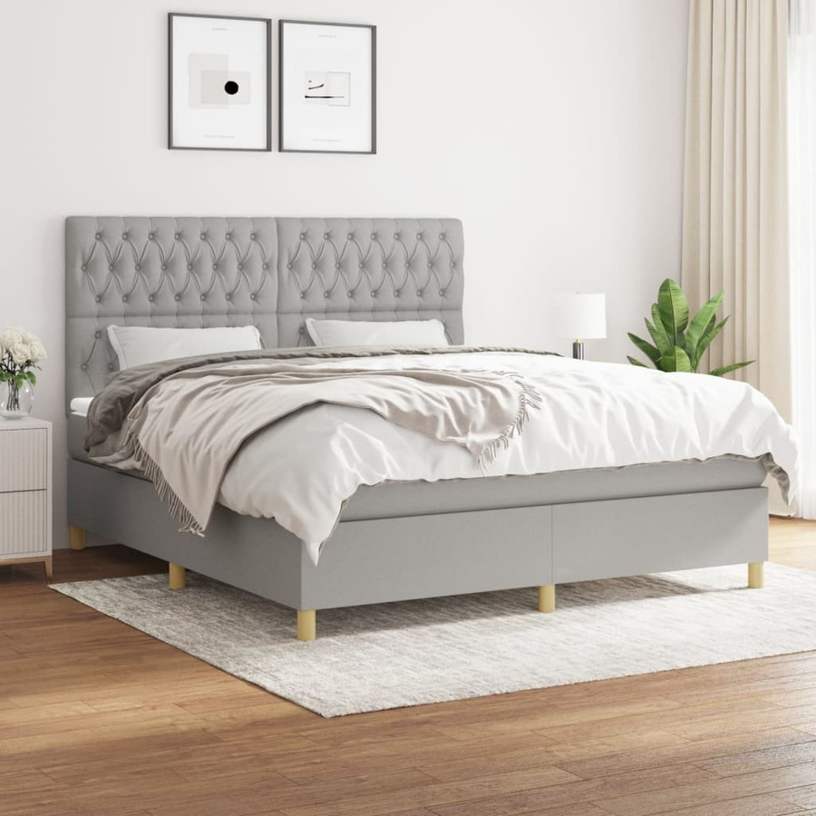 vidaXL Boxspringbett mit Matratze in Hellgrau, B/T/H: 180 x 200 cm - Bild 1