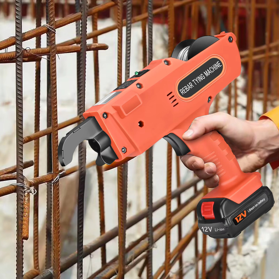 Automatische Bewehrungsbindemaschine mit 5 Spulen, Elektrische Handgehaltene Drahtzange in Orange, 12V 4500mAh Werkzeugset für 8mm-34mm - Bild 5