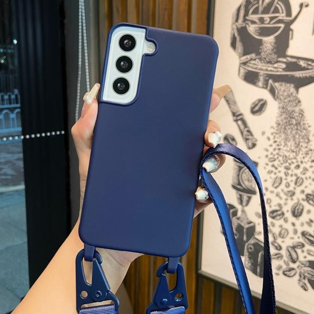 Silikon Handyhülle mit Tragegurt für Samsung Galaxy A55 A15 A25 A35 A05S S24 Ultra S21 S23 FE S22 Plus in Blau - Bild 1