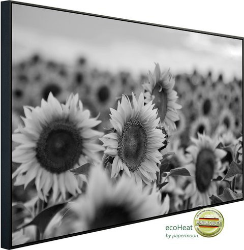 papermoon EcoHeat Infrarotheizung Sonnenblumen Schwarz Weiss Matt-Effekt mit App-Steuerung und Überhitzungsschutz - Bild 1
