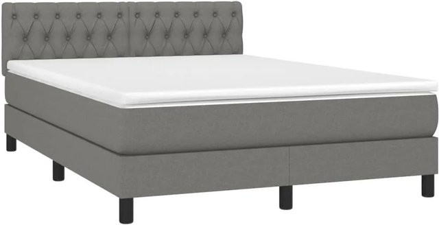 vidaXL Boxspringbett mit Matratze und LED-Unterbettbeleuchtung in Dunkelgrau, B/T/H: 140 x 190 cm, Hybrid-Design mit USB-Anschluss und Taschenfederkern - Bild 1