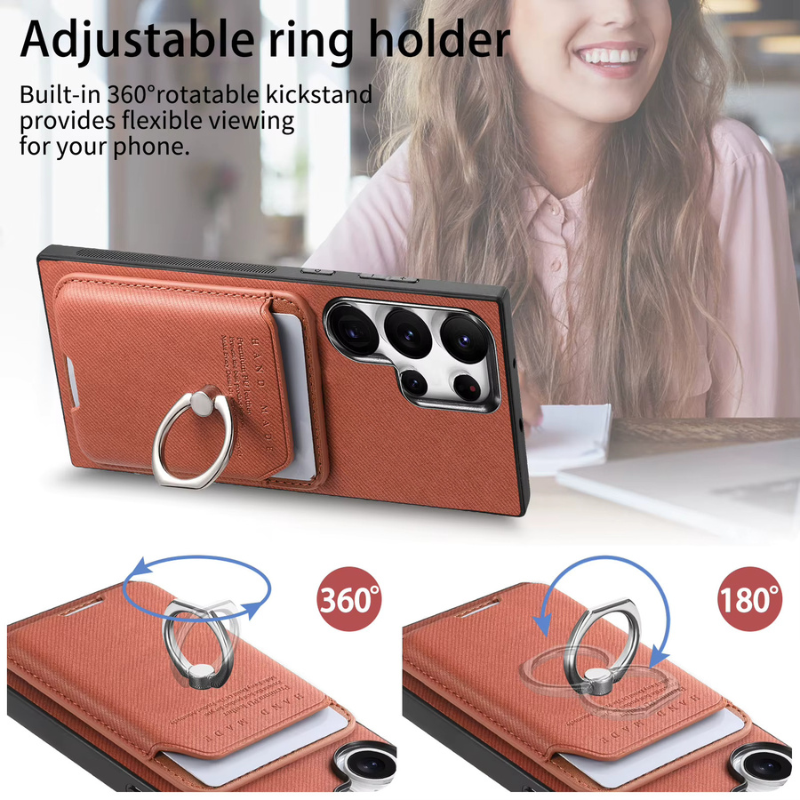 Magnetische Lederhülle mit 360° Ring-Kickstand und Kartenfach für Samsung Galaxy S26 Ultra, S25, S24 Plus sowie A57, A37, A27, A17, A07 und A56, A36, A26, A16 in Grün - Bild 5