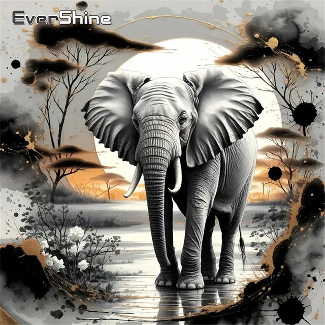 Evershine Diamant-Gemälde Elefant DIY-Strassbild als Mosaik-Stickerei in Multicolour, Breite: 20 cm, Höhe: 20 cm - Bild 1
