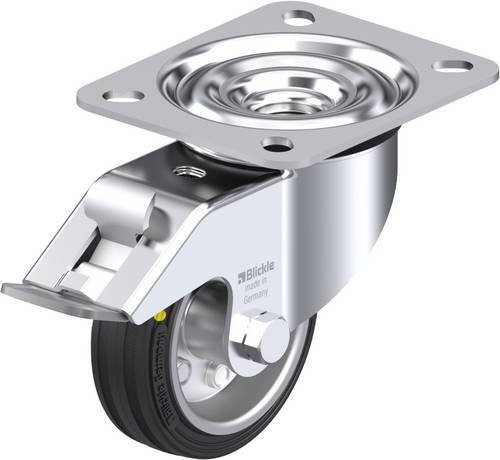 Blickle Lenkrolle LE-VE 80R-FI-EL mit Feststeller in Schwarz und Silber, Rad-Durchmesser: 80 mm, Tragfähigkeit: 50 kg - Bild 1