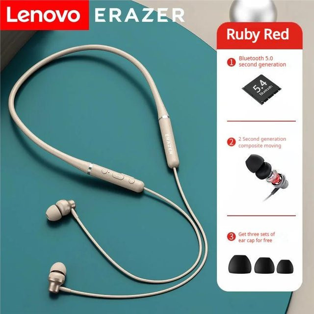 Lenovo ERAZER XE05Max Bluetooth In-Ear Kopfhörer mit Nackenband, Magnetisch, IPX5 Wasserdicht, Stereo-Mikrofon und Geräuschunterdrückung, Weiß - Bild 1