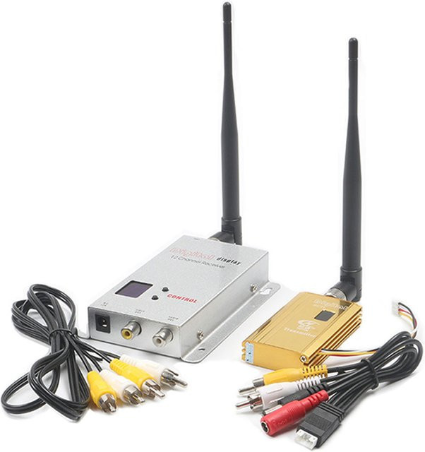 HawkSpeed FPV 1,2 GHz Audio-Video-Sender und Empfänger Set in Silber mit Digitalanzeige, 1500mW 8CH Sender und 12CH Empfänger für Drohnen, DC 12V - Bild 1