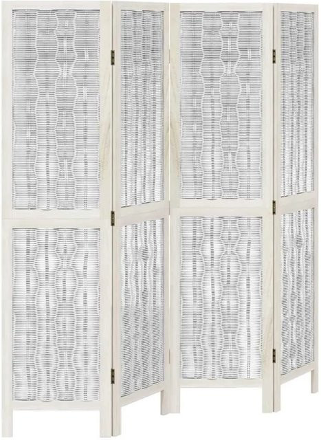 vidaXL 4-teiliger Raumteiler aus Paulownia-Massivholz und Weidenzweigen in Weiß, Höhe: 160 cm, Breite: 140 cm, Tiefe: 35 cm - Bild 1