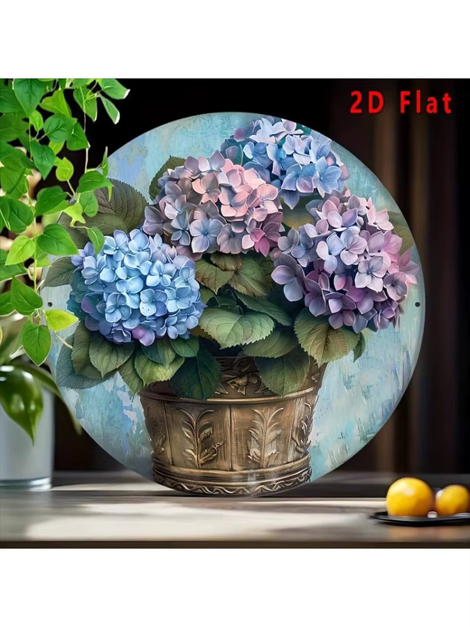 Potdemiel Vintage Hortensien Metall-Wandkunst rund in Weiß und Multicolour für Innen- und Außenbereich - Bild 5