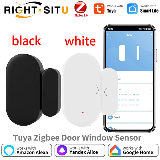 Tuya Zigbee 3.0 Türsensor und Fenstersensor als Kontaktsensor mit App-Fernbedienung kompatibel mit Alexa und SmartLife in Schwarz oder Weiß - Bild 1