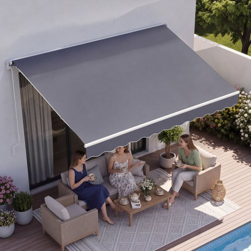 VEVOR Gelenkarmmarkise Grau mit Handkurbel, Einziehbare Terrassenmarkise aus Polyester und Aluminium, B: 250 cm, T: 200 cm, UPF 50+ Sonnenschutz für Balkon und Garten - Bild 1