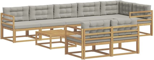 vidaXL Outdoor-Sofagarnitur aus Akazienholz mit Polsterkissen in Weiß und Hellgrau, 9-teiliges Set, B/T/H: 79 x 79 x 37 cm - Bild 1