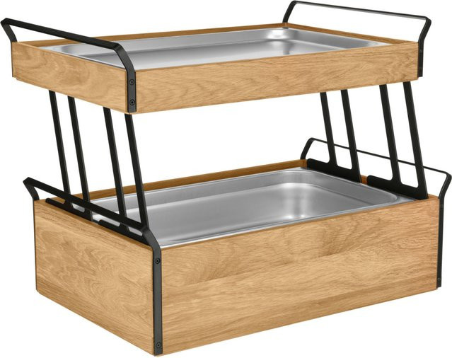 VEGA Buffet-Kühltablett Esino zweistöckig aus Edelstahl in Eiche, Schwarz und Edelstahl, GN 1/1, B/T/H: 38.6 x 61.9 x 46.9 cm - Bild 1