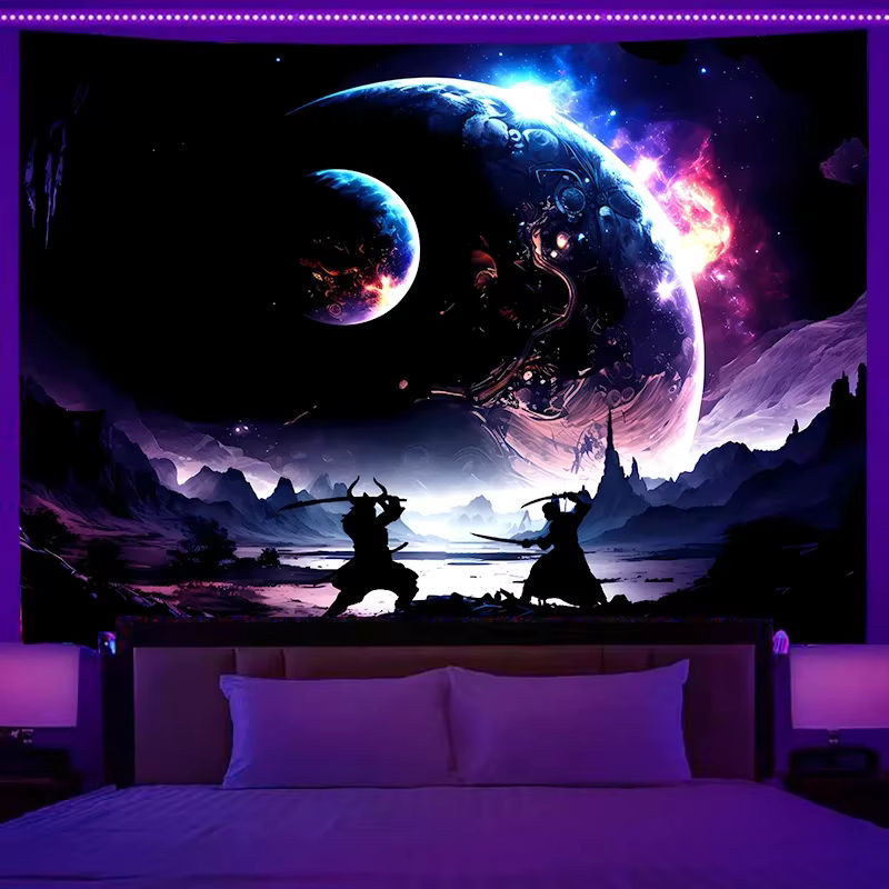 VIKAMA Wandteppich Dream Paris mit Eiffelturm, Mond und Sternenhimmel, mehrfarbig, Textil-Dekoration - Bild 1