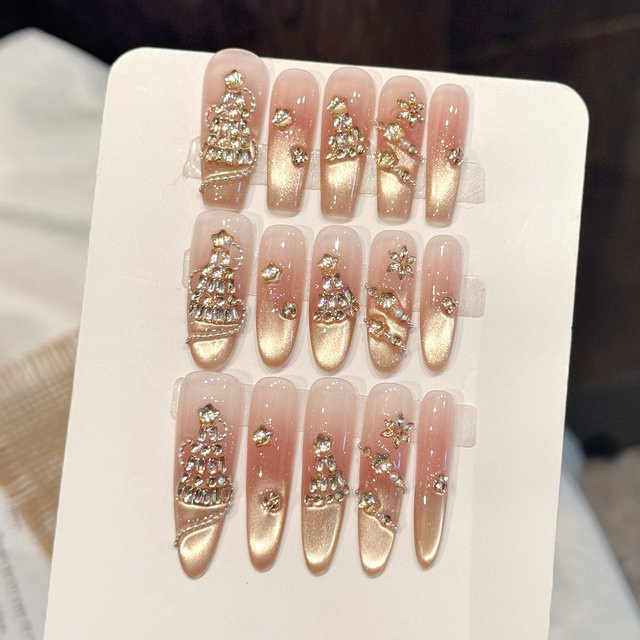 YADORNOS Press On Nails Gold Gradient Cat's Eye, 10 Stück, Damen - Bild 1