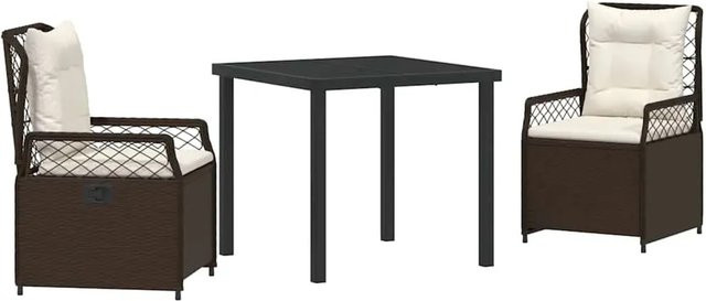 vidaXL Garten Essgruppe aus Poly-Rattan in Braun, 3-teilig mit quadratischem Tisch und Stühlen - Bild 1