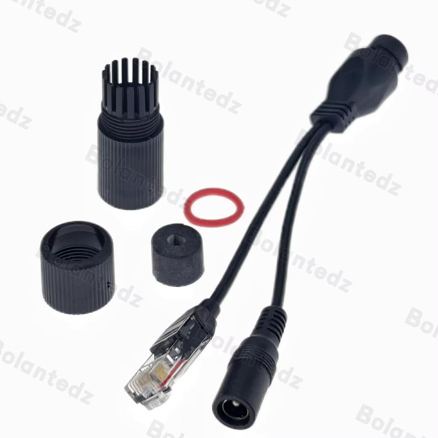 Bolantedz Passives PoE-Adapterkabel Schwarz, Wasserdichter PoE-Splitter und RJ45-Injektor als Stromversorgungsmodul mit 12 V für IP-Kameras - Bild 3