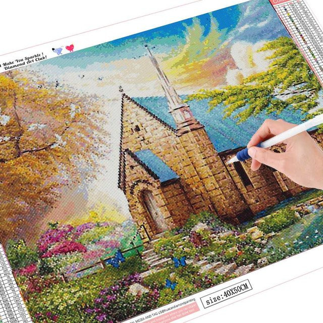 FIYO Diamond Painting 5D Haus, Landschaftsbild, 20X30, beige - Bild 1