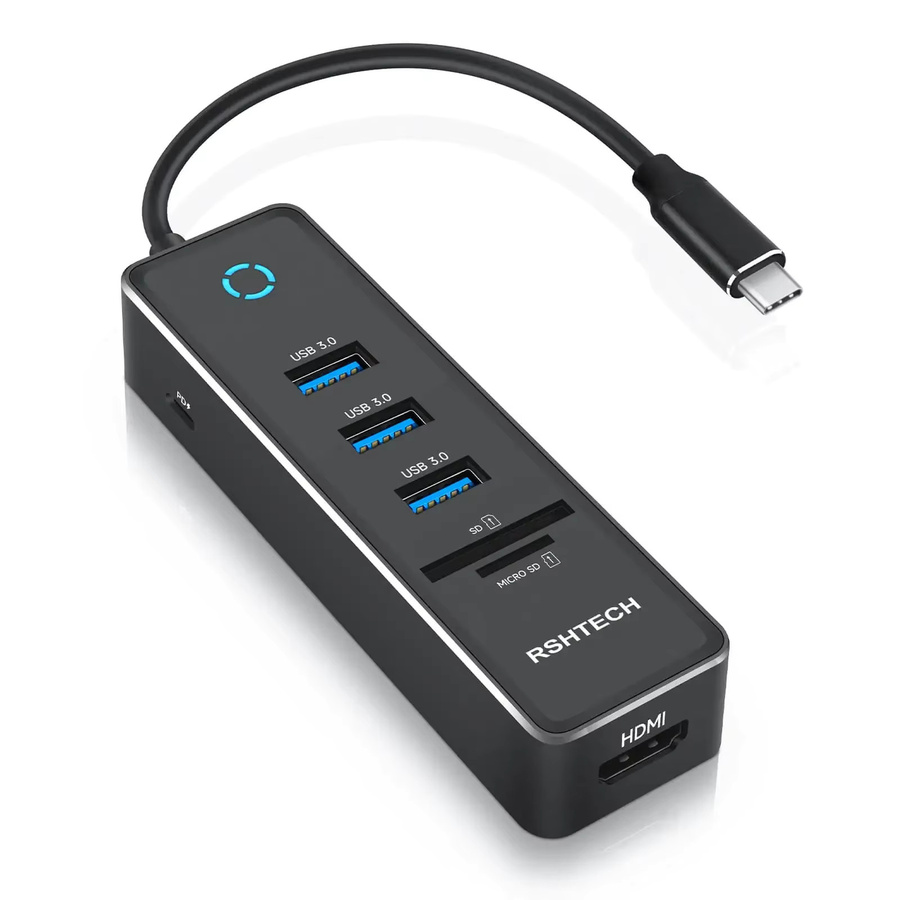RSHTECH USB-C-Hub-Dongle-Adapter in Silber/Grau mit 4K HDMI, 3x USB 3.0, 100W PD und SD/TF-Kartenleser aus Aluminium für PC und Laptop - Bild 7
