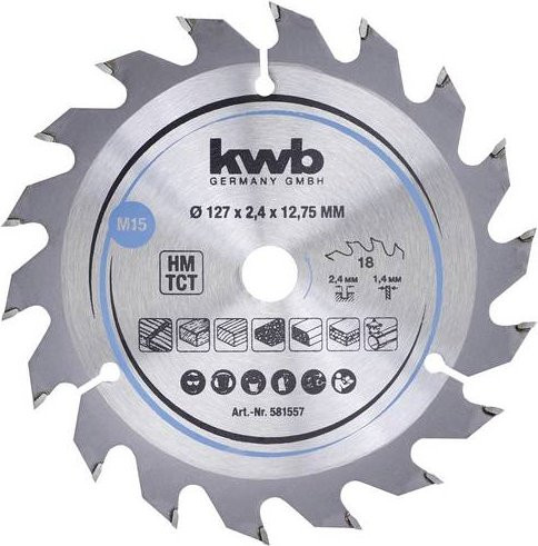 Kwb Hartmetall Kreissägeblatt für Holz und Kunststoff, Farbe: Silber, Durchmesser: 127 mm, Bohrung: 12,75 mm - Bild 1