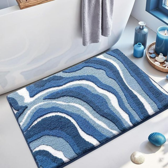 Dream ZaHuoPu Ozean Kaschmir Badezimmer Bodenmatte in Blau, B/B: 60 x 90 cm, rutschfest und saugfähig - Bild 1