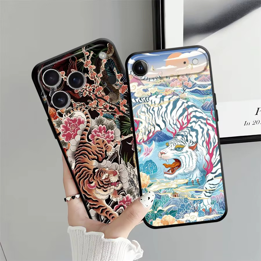 Weiche Handyhülle im Tiger-Design für Apple iPhone Modelle in Schwarz und Multicolour - Bild 3