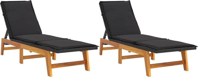 vidaXL Sonnenliegen Set aus 2 Stück aus Polyrattan und massivem Akazienholz mit wetterfesten Auflagen in Schwarz und Braun - Bild 1