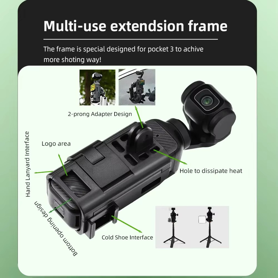 Flymile Pocket 4 Erweiterungshalterung Adapter für DJI Osmo Pocket 3 Schutzgehäuse mit Cold Shoe in Schwarz - Bild 3