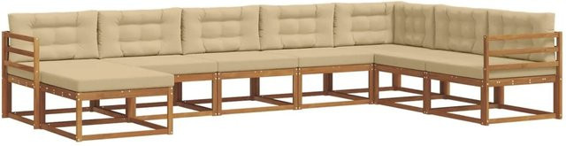 vidaXL Outdoor-Sofagarnitur in L-Form aus Akazienholz mit 8-teiligem Set und Kissen in Natur und Beige - Bild 1