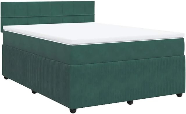 vidaXL Boxspringbett mit Matratze Dunkelgrün aus Samt, Hybrid-Design mit Taschenfederkern, B/T/H: 160 x 200 x 100,5 cm - Bild 1