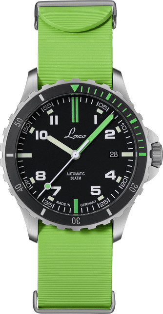 Laco Armbanduhr Automatik, Edelstahl, 39 mm, Schwarz, Kautschuk, 30 ATM - Bild 1