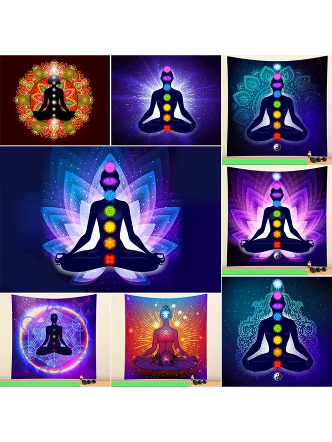 VIKAMA Chakra-Energie Wandteppich mit Mandala-Design in Multicolour, Boho-Stil Wandbehang für Yoga und Meditation, B: 150 cm, H: 150 cm - Bild 3