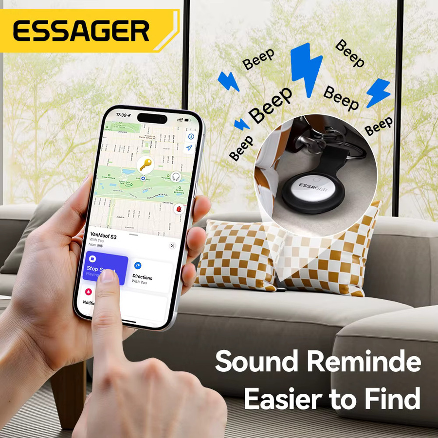 ESSAGER SmartTag Tracker Black mit IP Find My Bluetooth GPS Locator für iPhone zur Anti-Verlust-Überwachung von Schlüsseln, Brieftasche, Tasche, Gepäck und Haustieren - Bild 4