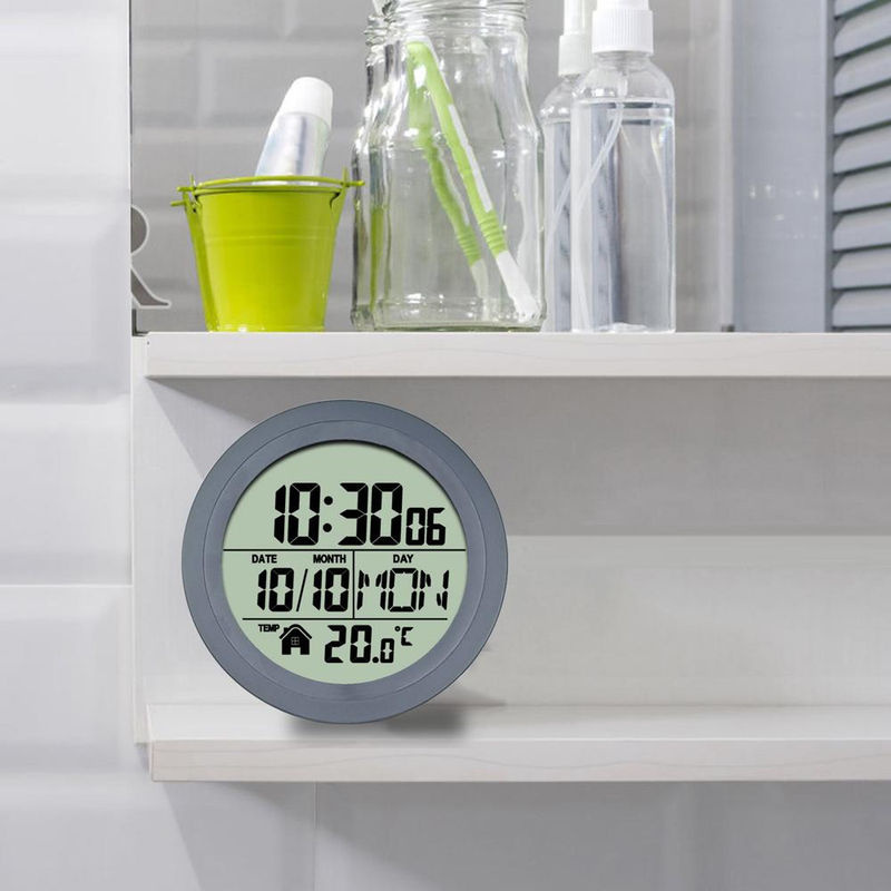 Tooarts Digitale Wanduhr mit Thermometer und Datumsanzeige, wasserdicht, Grau, B/H: 14,5 x 14,5 cm - Bild 2