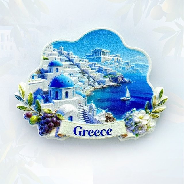 BearPaw Kühlschrankmagnet Santorini Griechenland - Weiß-Blaues 3D Souvenir für deine mediterrane Heimdekoration - Bild 1