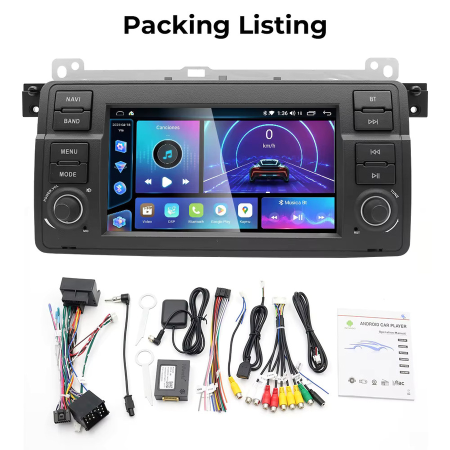 GEARELEC Android 14 Autoradio mit 7 Zoll Display für BMW E46 M3 und Rover 75, Carplay, GPS, WiFi, Bluetooth und FM RDS, Schwarz - Bild 5
